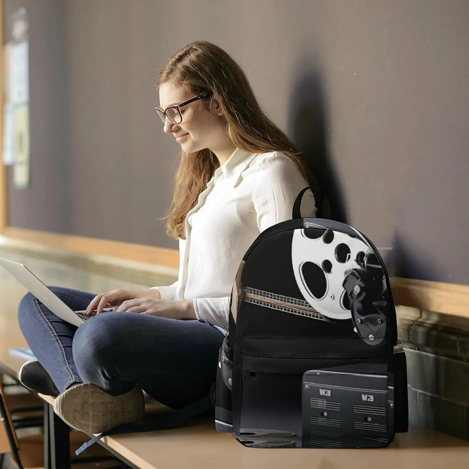 Projector Film Print Laptop Backpacks Casual Shoulder Bag Travel Daypack Fashion for Men Women