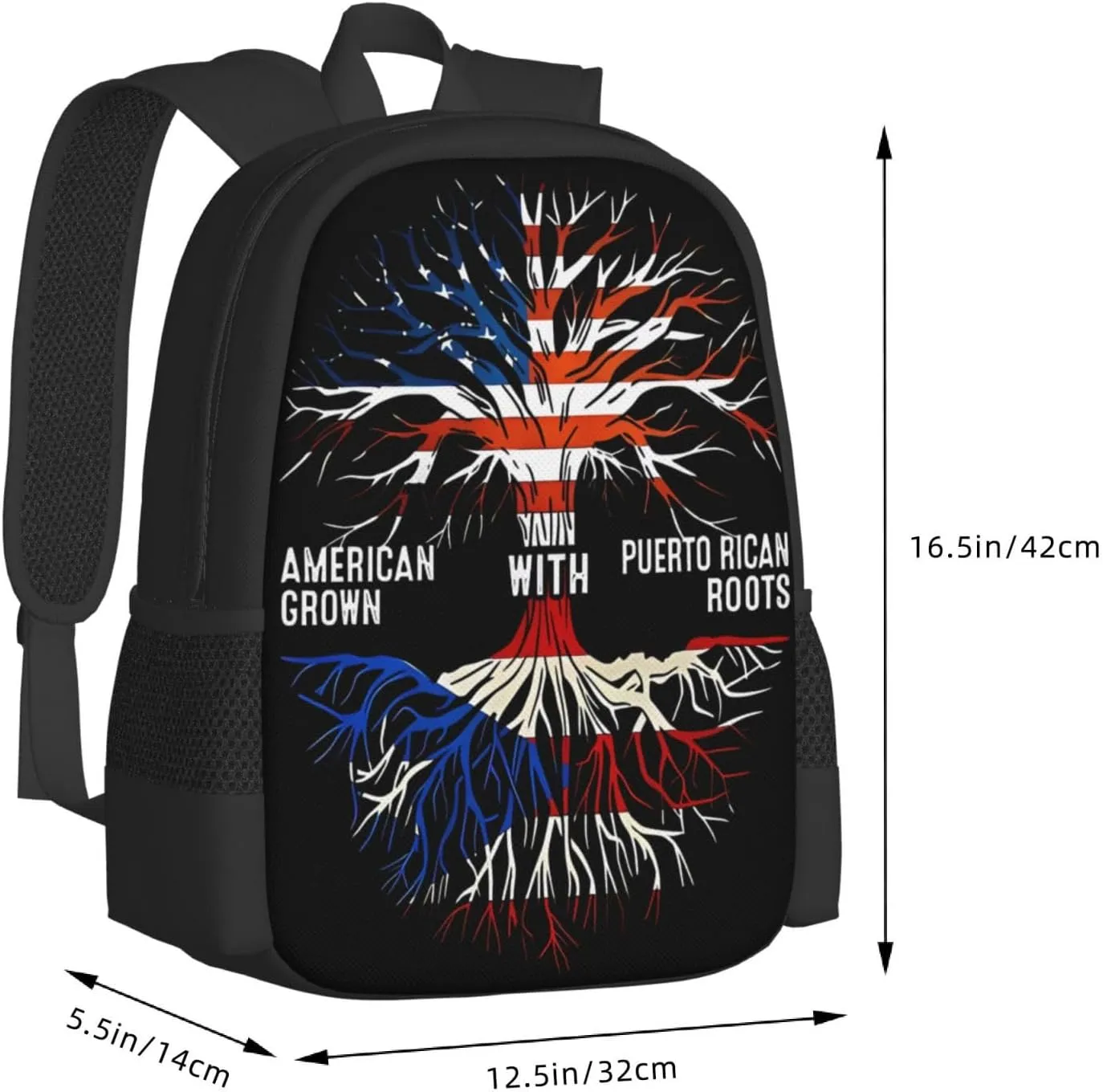 Puerto Rico Flag American Puerto Rican Roots Tree Casual Backpacks Large Capacity Backpack Laptop Rucksack Sport Daypack Commuter Bags with Adjustable Strap for Traveling Camping