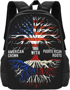 Puerto Rico Flag American Puerto Rican Roots Tree Casual Backpacks Large Capacity Backpack Laptop Rucksack Sport Daypack Commuter Bags with Adjustable Strap for Traveling Camping