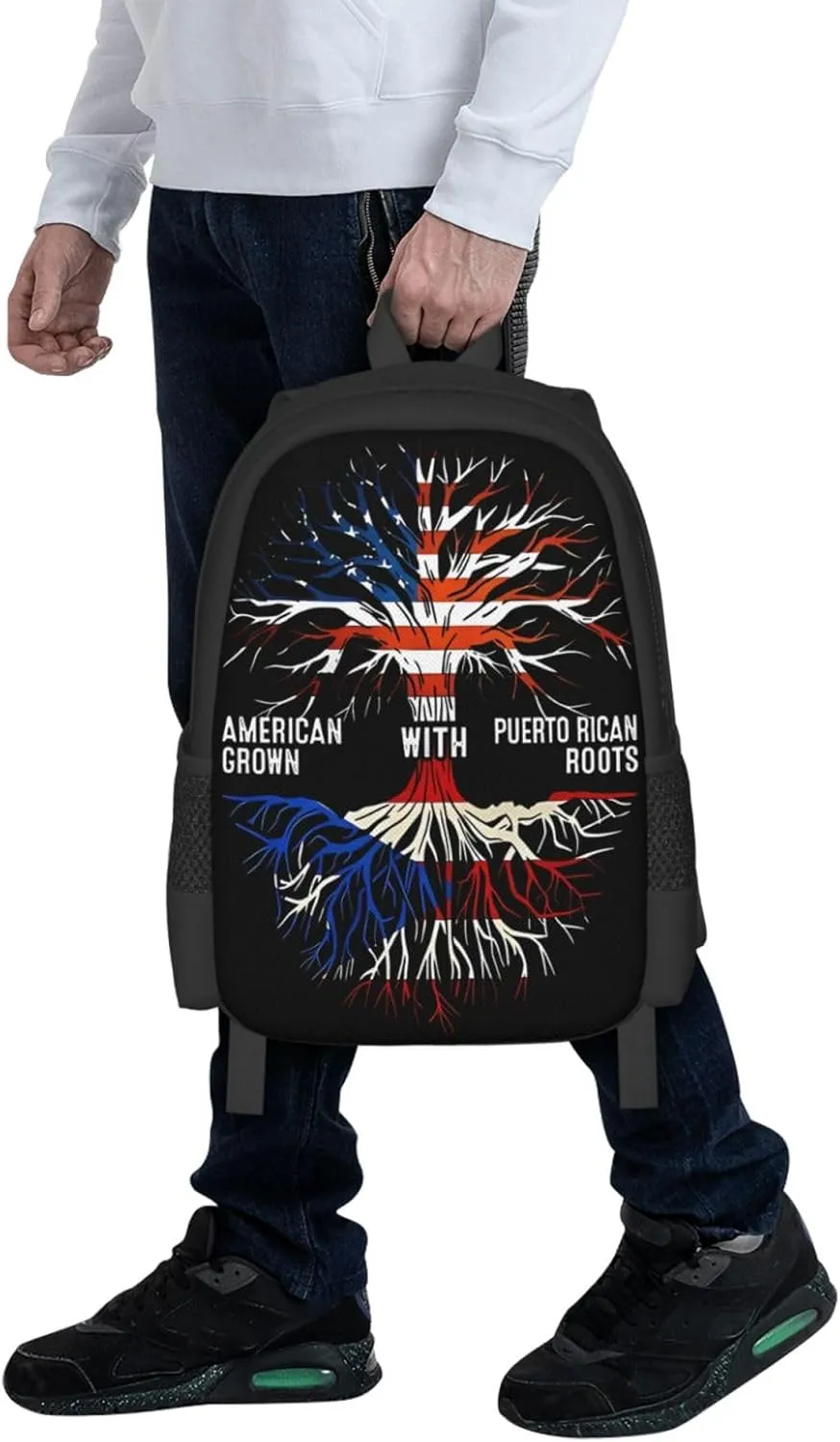 Puerto Rico Flag American Puerto Rican Roots Tree Casual Backpacks Large Capacity Backpack Laptop Rucksack Sport Daypack Commuter Bags with Adjustable Strap for Traveling Camping