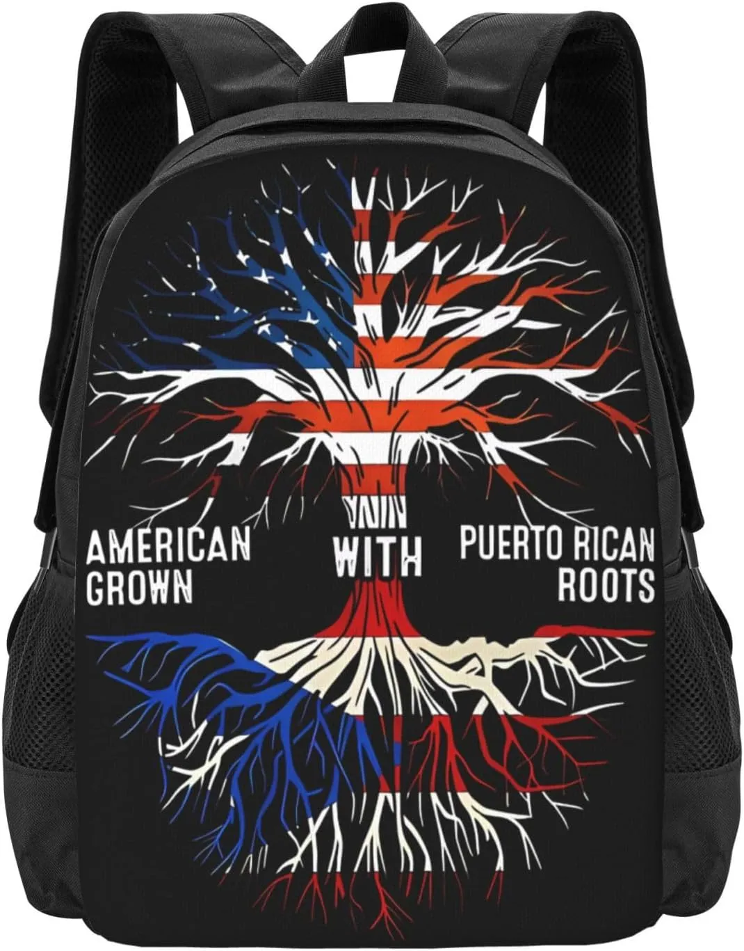 Puerto Rico Flag American Puerto Rican Roots Tree Casual Backpacks Large Capacity Backpack Laptop Rucksack Sport Daypack Commuter Bags with Adjustable Strap for Traveling Camping