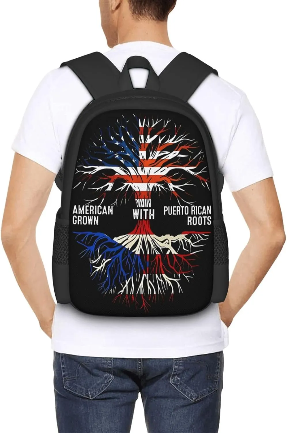 Puerto Rico Flag American Puerto Rican Roots Tree Casual Backpacks Large Capacity Backpack Laptop Rucksack Sport Daypack Commuter Bags with Adjustable Strap for Traveling Camping
