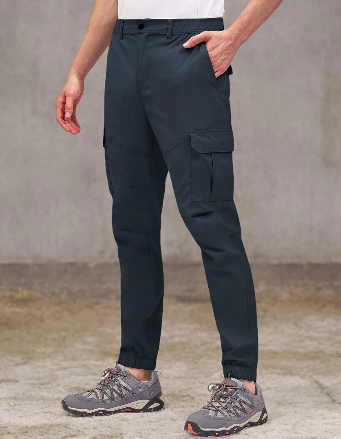 PULI Men's Waterproof Hiking Pants, Slim Fit Cargo Joggers, Stretch Quick Dry Outdoor Pants with Pockets