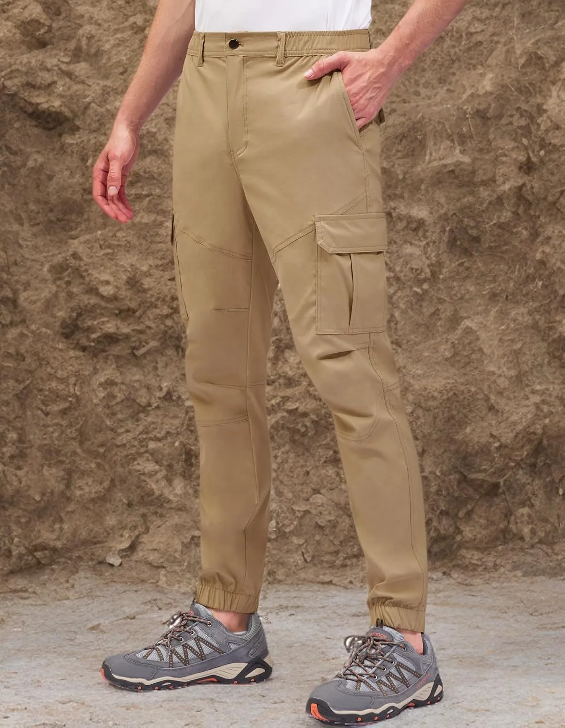 PULI Men's Waterproof Hiking Pants, Slim Fit Cargo Joggers, Stretch Quick Dry Outdoor Pants with Pockets