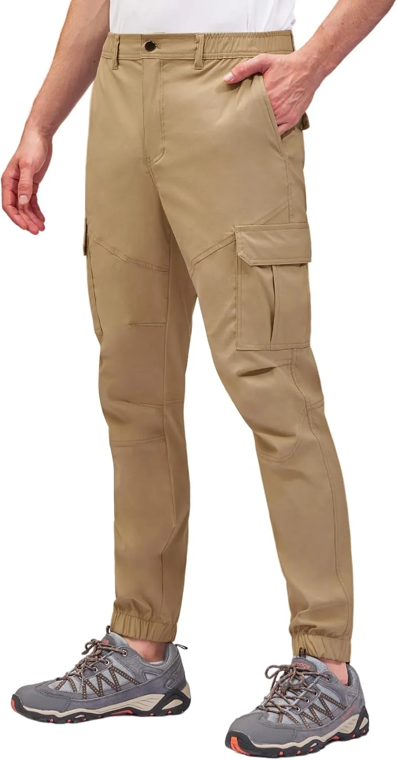 PULI Men's Waterproof Hiking Pants, Slim Fit Cargo Joggers, Stretch Quick Dry Outdoor Pants with Pockets