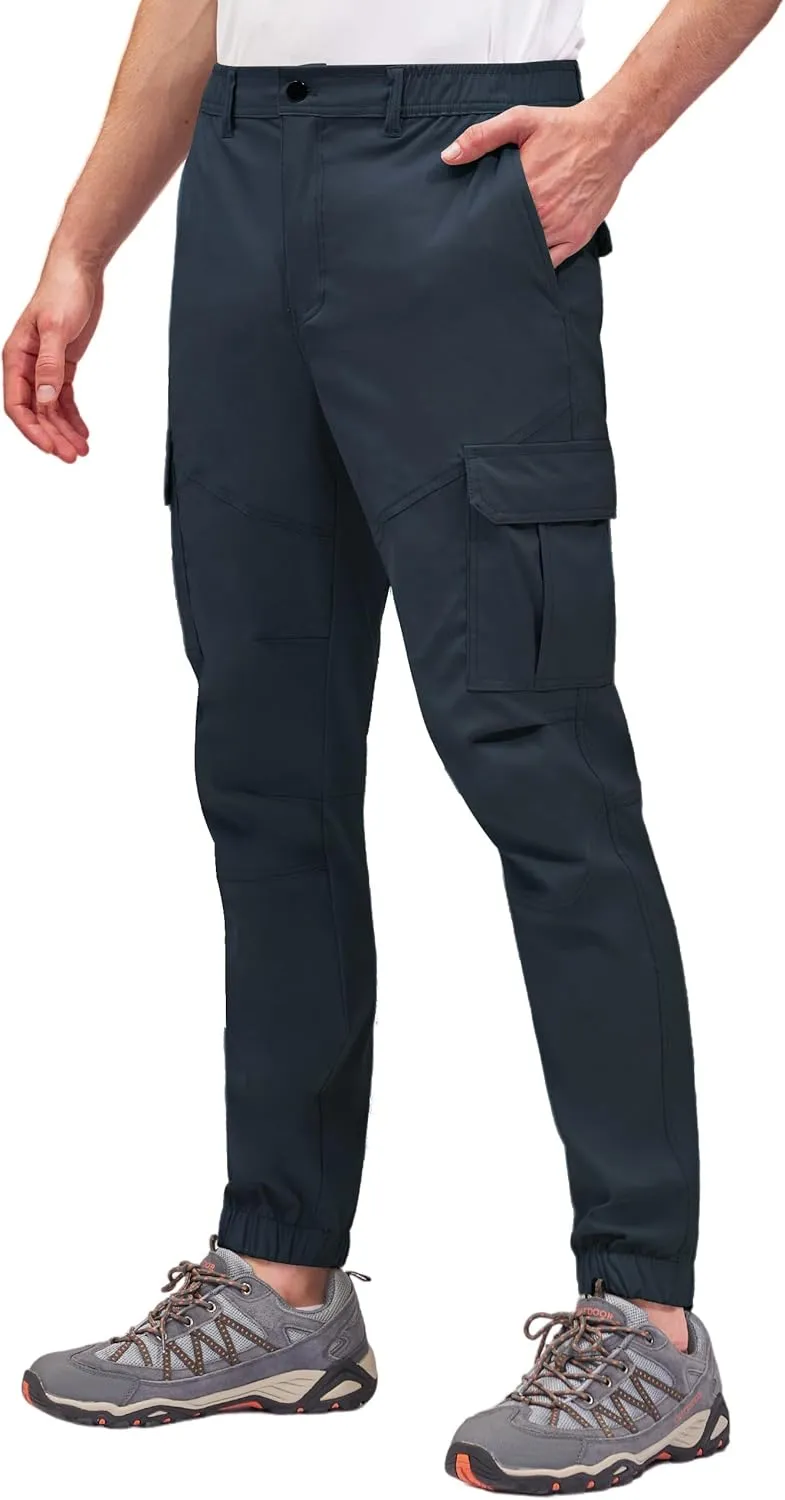 PULI Men's Waterproof Hiking Pants, Slim Fit Cargo Joggers, Stretch Quick Dry Outdoor Pants with Pockets