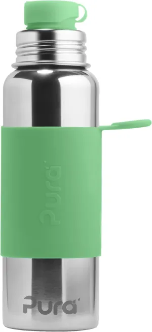 Pura Big Mouth Non Insulated Stainless Steel - Sport Water Bottle w/Silicone Sleeve for Warm & Cold Drinks, Plastic-Free, MadeSafe Certified, Medical-Grade Silicone for Kids & Adults – Moss, 28oz