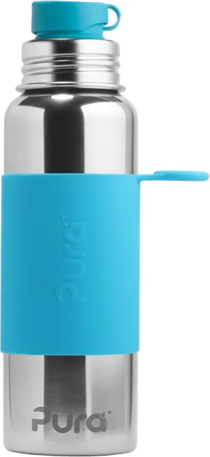 Pura Big Mouth Standard Stainless Steel - Sport Water Bottle w/Silicone Sleeve for Warm & Cold Drinks, Plastic-Free, MadeSafe Certified, Medical-Grade Silicone for Kids & Adults – Aqua, 28oz