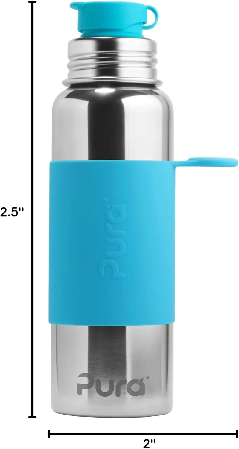 Pura Big Mouth Standard Stainless Steel - Sport Water Bottle w/Silicone Sleeve for Warm & Cold Drinks, Plastic-Free, MadeSafe Certified, Medical-Grade Silicone for Kids & Adults – Aqua, 28oz
