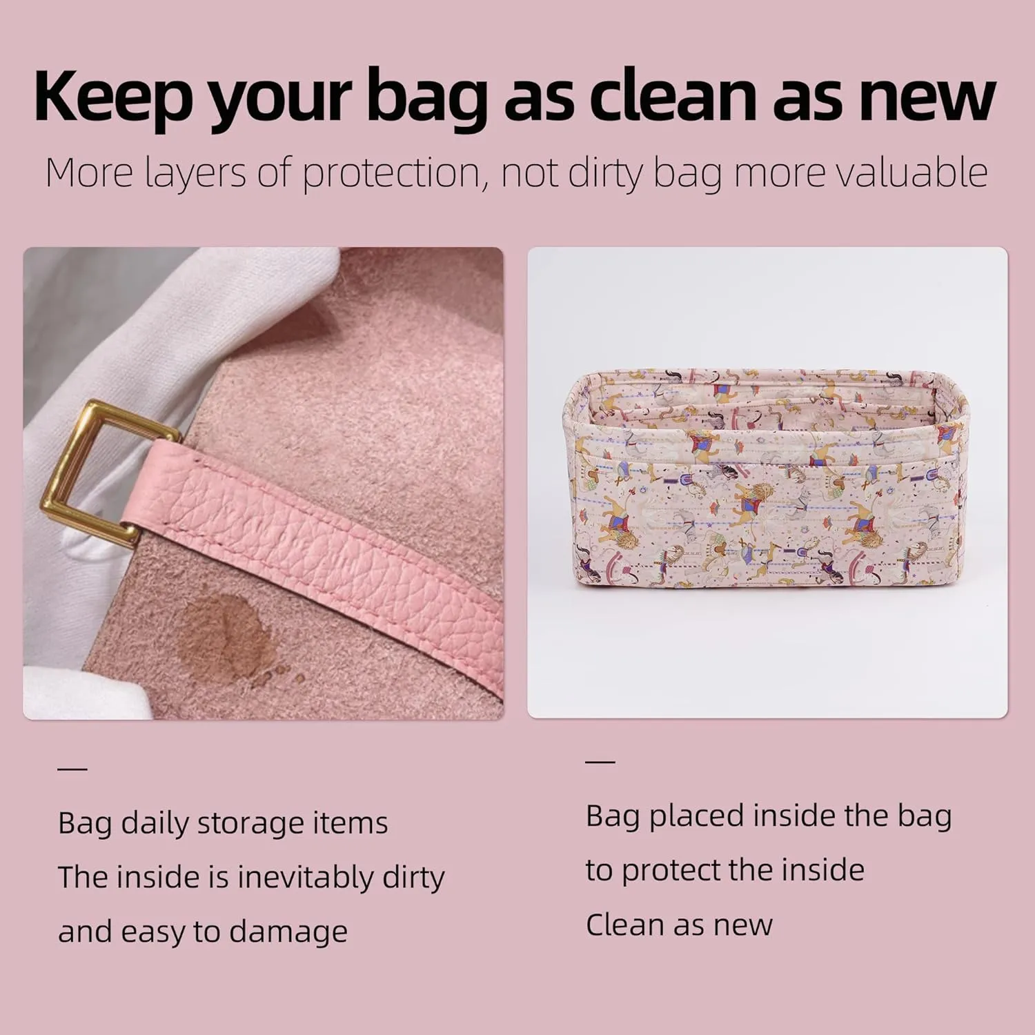 Purse Organizer Insert, unique pattern Bag Organizer Liner, Handbag Organiser Insert, Bag Tote Shaper fit Birkin 20/25/30/35/40 bags(BK25,Circus(Pink))