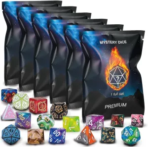 QMAY Polyhedral Dice - 48PCS Mystery Dice Set, Various Styles, Random DND Dice Patterns & Dice Bag, 6 Mystery Bags, D&D Gifts for Dungeons and Dragons, RPG, MTG,Role Playing Table Game