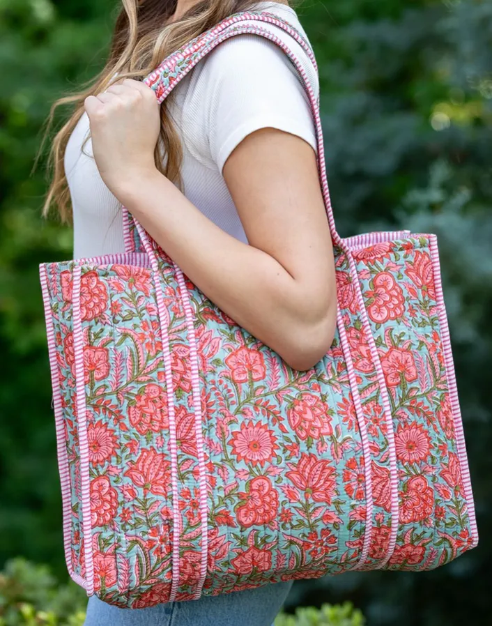 Quilted Tote Bag with Travel Pouch
