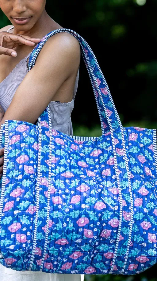 Quilted Tote Bag with Travel Pouch