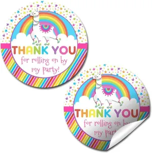Rainbow Llama Roller Skating Themed Thank You Sticker Labels for Kids, 40 2" Party Circle Stickers by AmandaCreation, Great for Party Favors, Envelope Seals & Goodie Bags