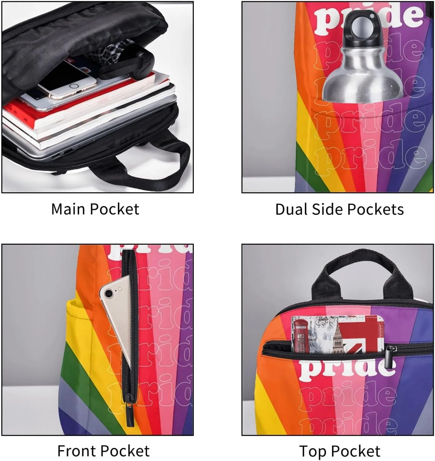 Rainbow Pride Flag LGBT Gay Travel Laptop Backpack Casual Backpacks Double Shoulder Daypack Notebook Rucksack Work Bags Sports Bag for Hiking Camping Beach