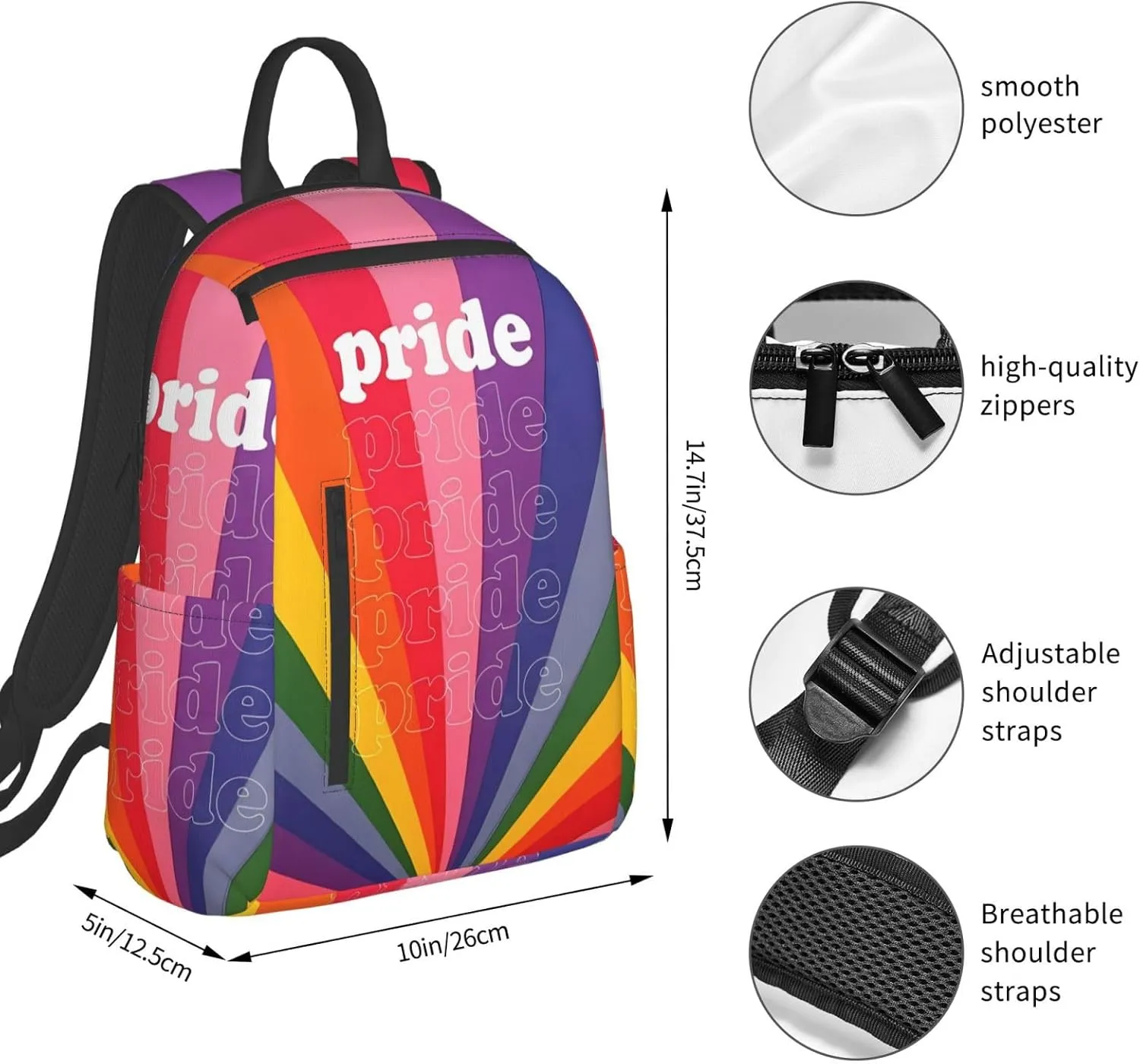 Rainbow Pride Flag LGBT Gay Travel Laptop Backpack Casual Backpacks Double Shoulder Daypack Notebook Rucksack Work Bags Sports Bag for Hiking Camping Beach