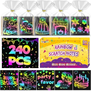 Rainbow Scratch Art Party Favors for Kids：240 PCS Scratch Paper Art Craft Kit Girls Boys End of School Year Gifts for Kids Students Bulk Birthday Classroom Prizes Goodie Bags Stuffers Mini Notes