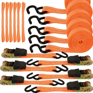 Ratchet Straps, 6Pack 20Ft Ratchet Tie Down Straps, 1700 LB Break Strength Ratchet Tie Down Straps with Safety Lock S Hooks & Soft Loops for Moving Cargo, Motorcycle, Appliances, Lawn Equipment
