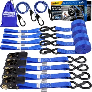 Ratchet Straps Heavy Duty, Tie Down Straps Ratchet Set, 2200 LB Break Strength, Safety Lock S Hooks, Best for Moving, Securing Cargo, Kayaks, Mountain (4 Pack)