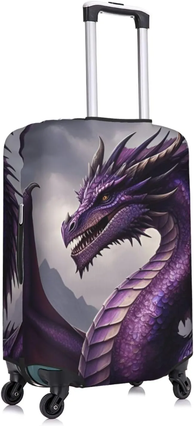 Realistic Purple Dragon Travel Luggage Cover Fits 18-32 Inch Luggage, Elastic Suitcase Cover Protector with Concealed Zipper for Wheeled Suitcase Tsa Approved