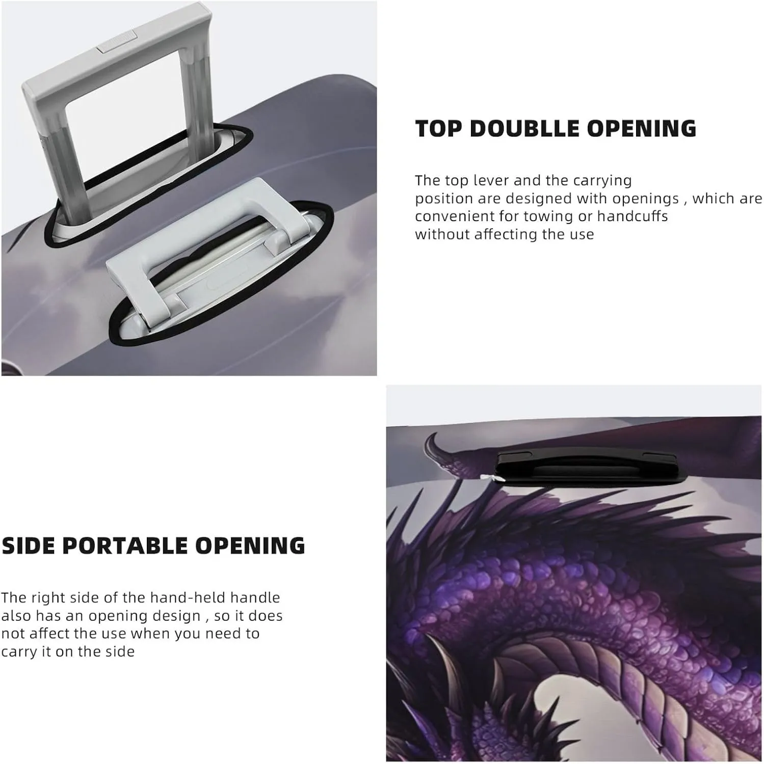 Realistic Purple Dragon Travel Luggage Cover Fits 18-32 Inch Luggage, Elastic Suitcase Cover Protector with Concealed Zipper for Wheeled Suitcase Tsa Approved