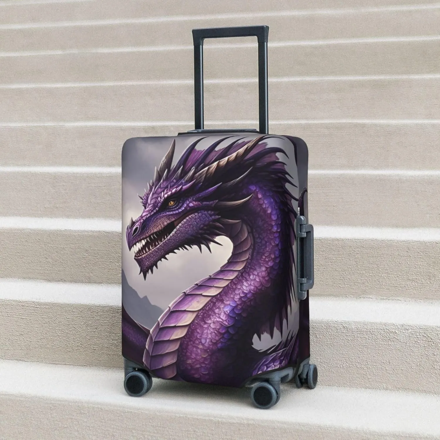 Realistic Purple Dragon Travel Luggage Cover Fits 18-32 Inch Luggage, Elastic Suitcase Cover Protector with Concealed Zipper for Wheeled Suitcase Tsa Approved