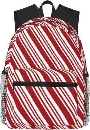 Red Peppermint Stripe Lightweight Packable Backpack Travel Casual Hiking Daypack Foldable Backpack For Men Women