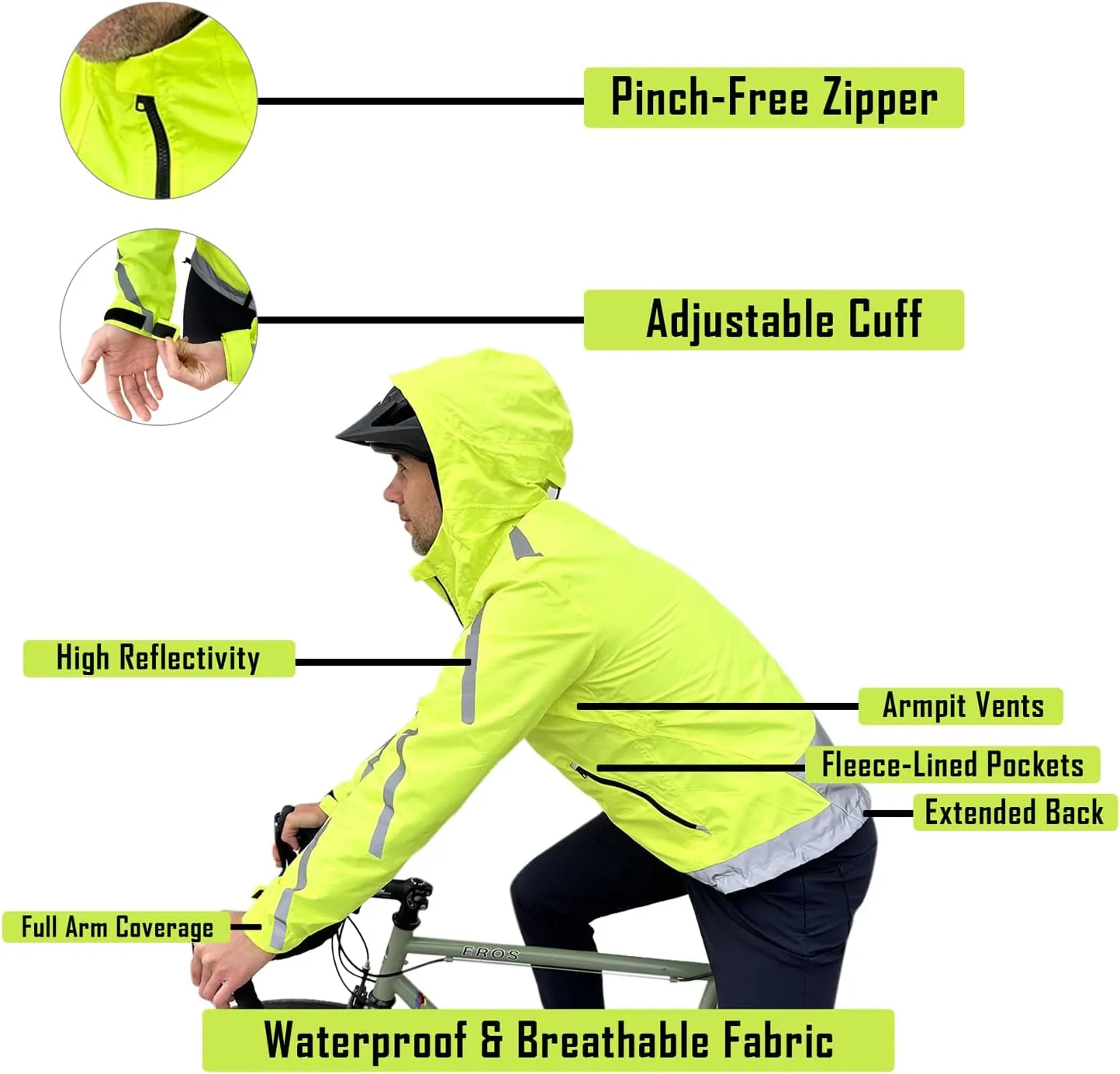 Reflective Windbreaker Jacket for Cycling and Running - High Visibility Cycling Jacket with Hood And Pit Vents