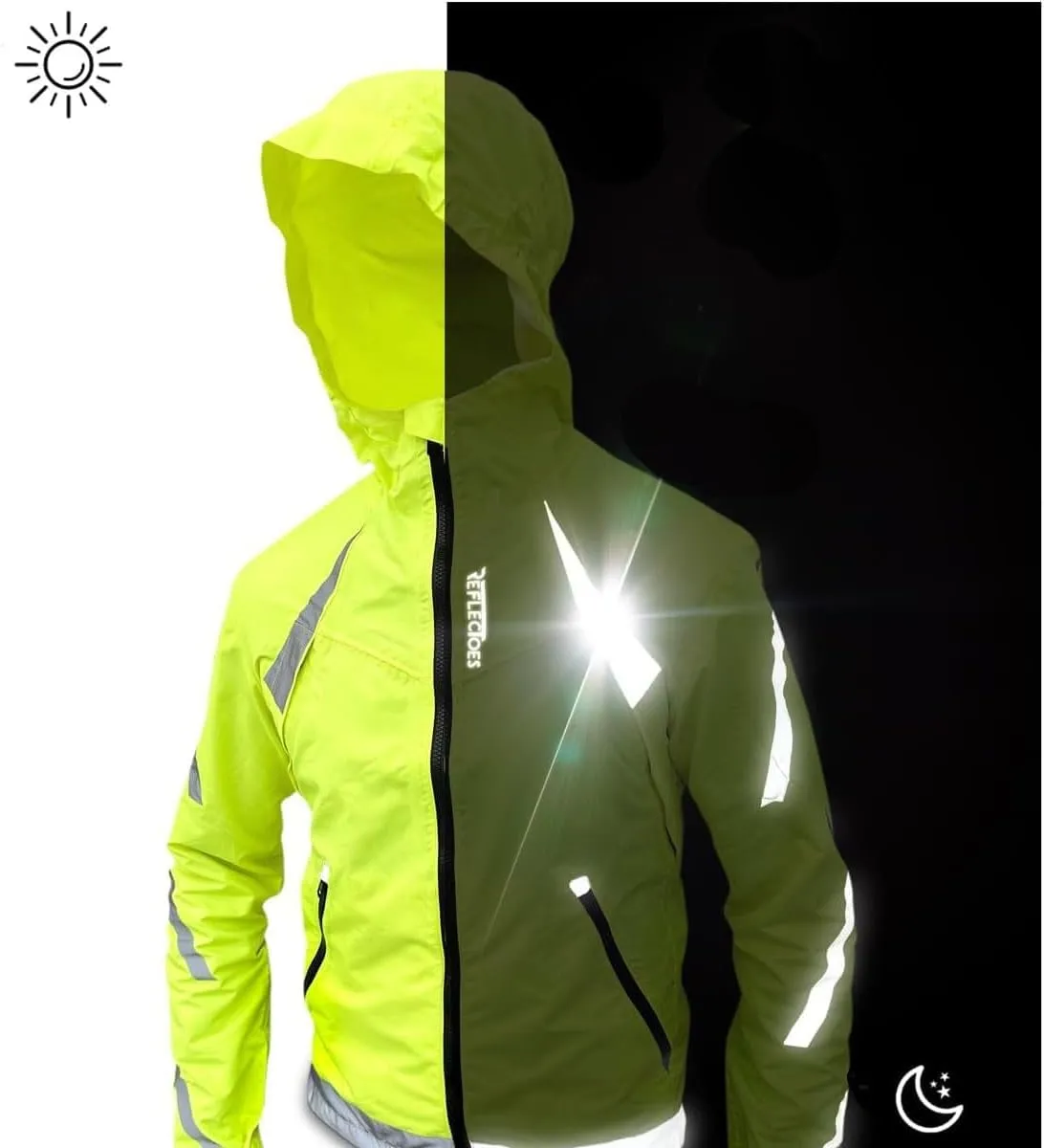 Reflective Windbreaker Jacket for Cycling and Running - High Visibility Cycling Jacket with Hood And Pit Vents