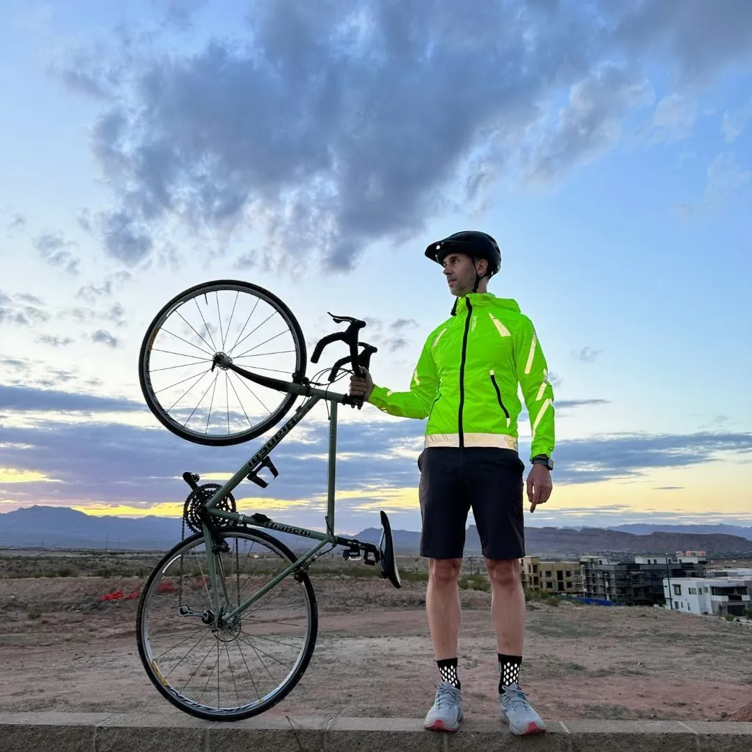 Reflective Windbreaker Jacket for Cycling and Running - High Visibility Cycling Jacket with Hood And Pit Vents