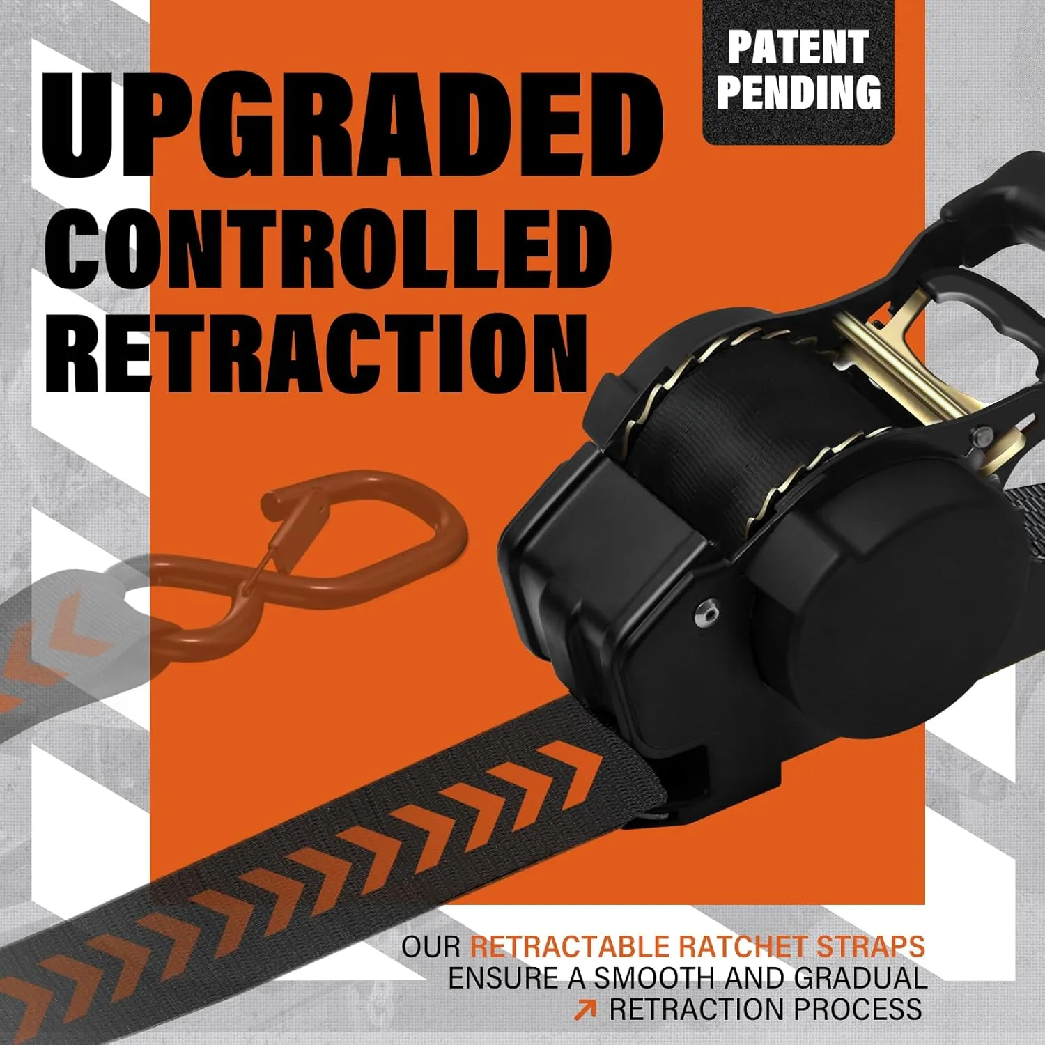 Retractable Ratchet Straps - 2In x 10FT Upgraded Controlled Retraction Ratchet Straps 4408lb Break Strength Heavy Duty Auto Self Retracting Tie Down Strap for Truck, Trailer, Motorcycle (2Inch-2pk)
