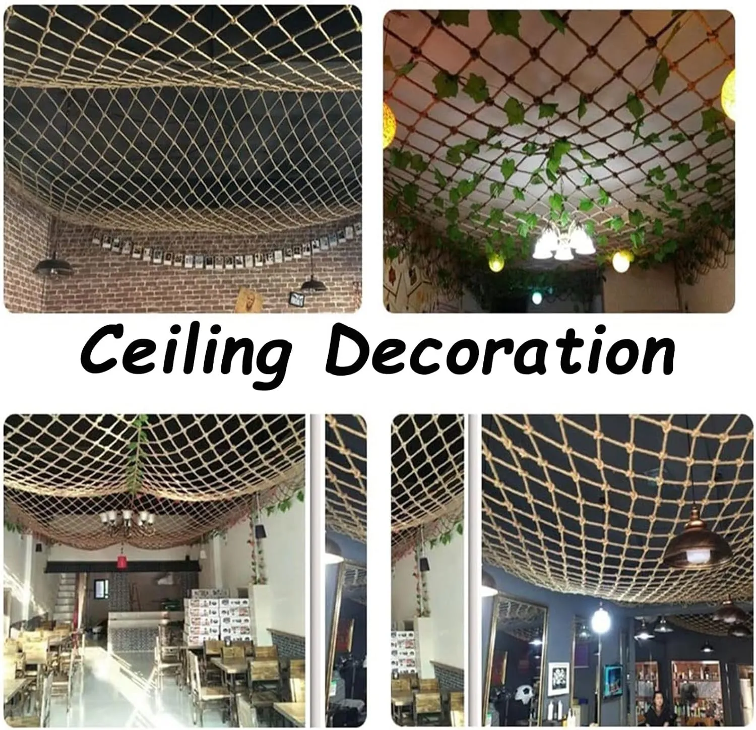Retro Decorative Protection Net, 3x3FT / 1x1(M) Woven Safety Nets, Outdoor Garden Bar Restaurant Photo Wall Playground Rope Netting, Anti-Climbing Grid (Rope Dia 1cm)