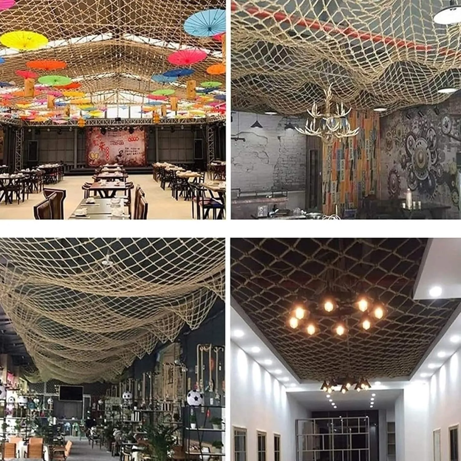Retro Decorative Protection Net, 3x3FT / 1x1(M) Woven Safety Nets, Outdoor Garden Bar Restaurant Photo Wall Playground Rope Netting, Anti-Climbing Grid (Rope Dia 1cm)