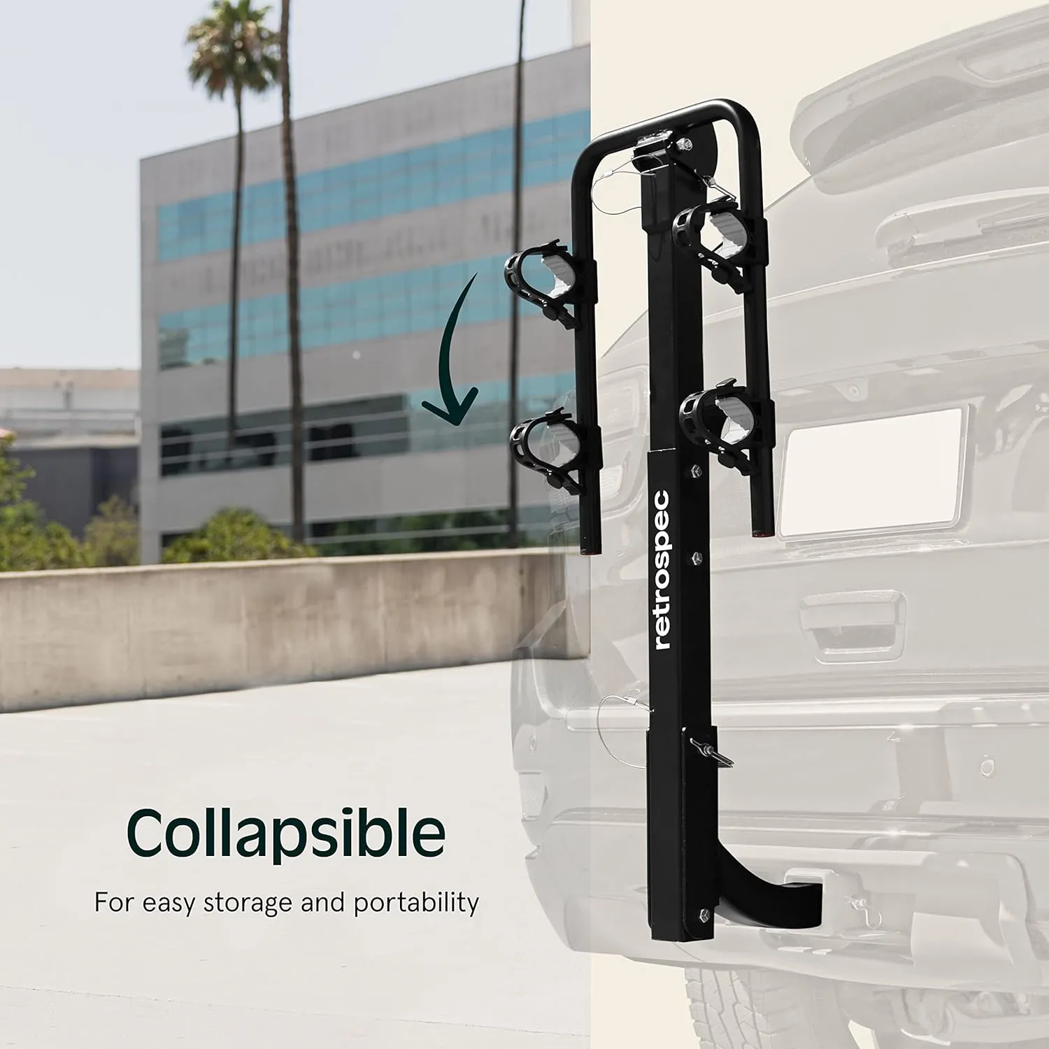 Retrospec Lenox 2-5 - Bike Hitch Rack for Cars, Trucks, SUVs with 2” Hitch | Foldable Steel Frame with Anti-Rattle Adapter, Tie Down Cradles and Straps - Fits Most Frames
