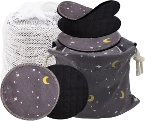 Reusable Makeup Remover Pads 100% Organic Black Bamboo Cotton Rounds (Moon)