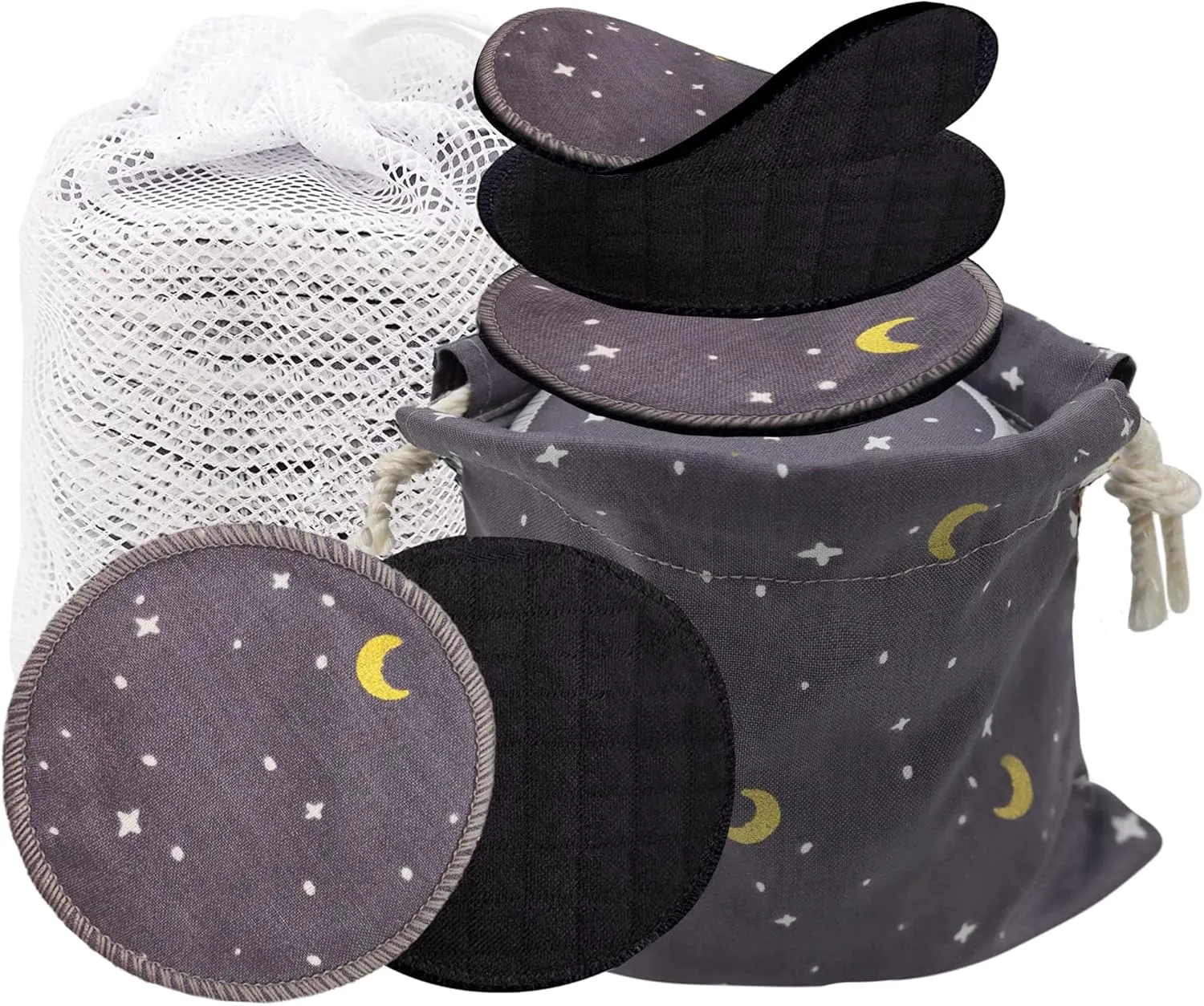 Reusable Makeup Remover Pads 100% Organic Black Bamboo Cotton Rounds (Moon)
