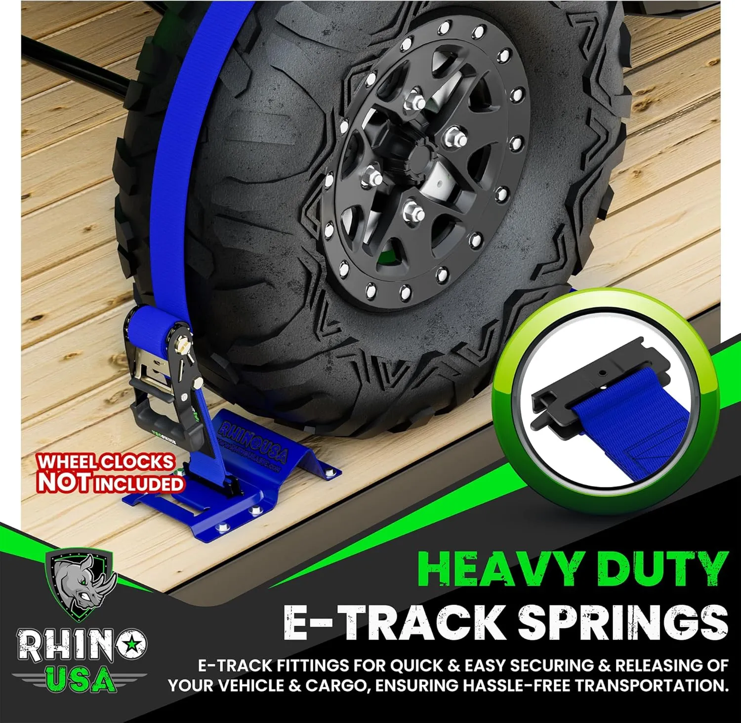 Rhino USA E Track Ratchet Tie Down Straps (4,500lb Break Strength) - Includes (4) Premium 2" x 16' eTrack Tie Downs - Ultimate Heavy Duty eTrack Cargo Strap System for Trailer, Truck, Motorcycle