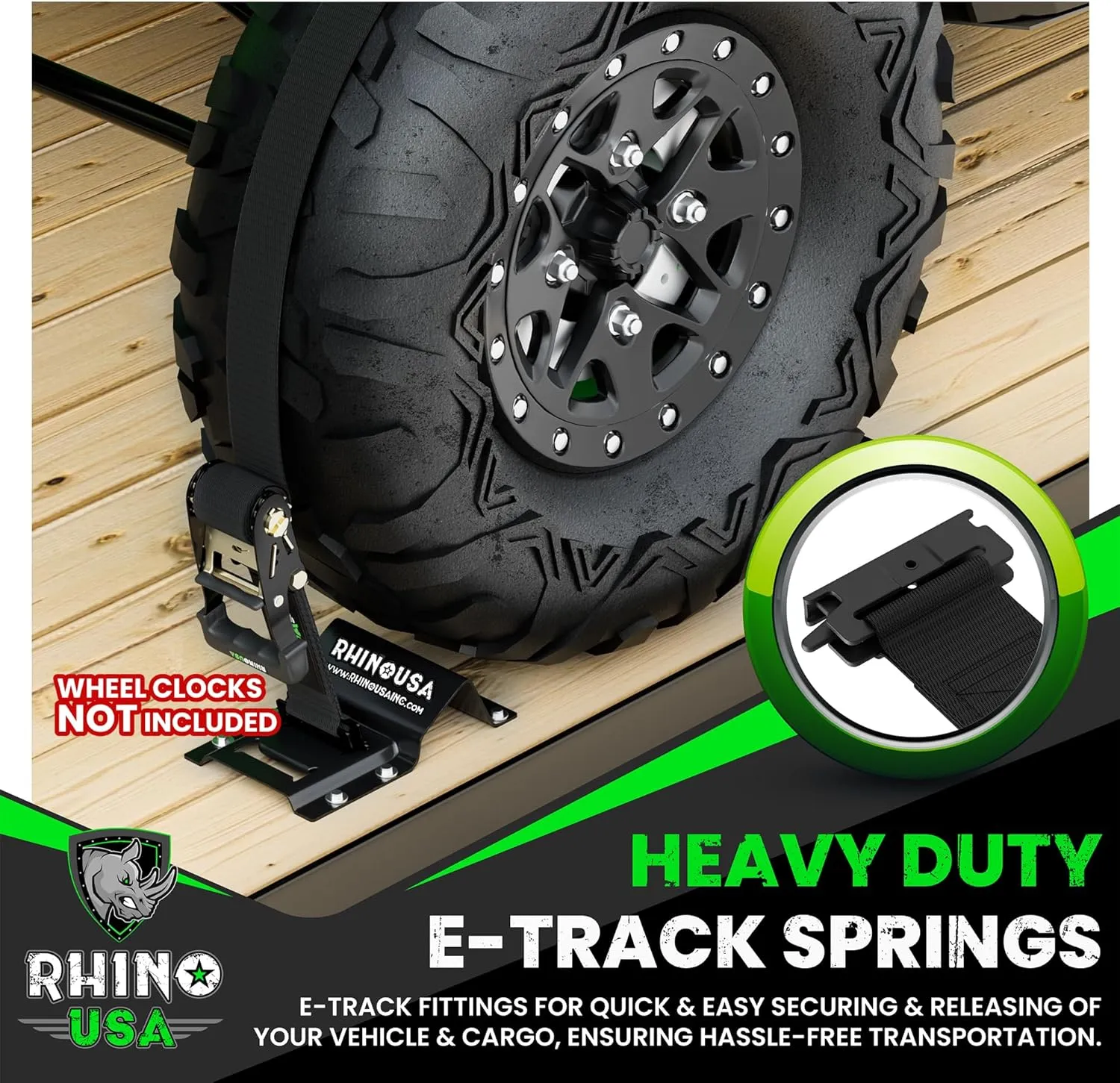 Rhino USA E Track Ratchet Tie Down Straps (4,500lb Break Strength) - Includes (4) Premium 2" x 16' eTrack Tie Downs - Ultimate Heavy Duty eTrack Cargo Strap System for Trailer, Truck, Motorcycle