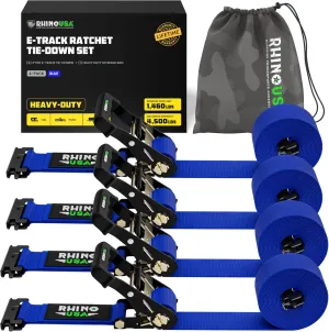 Rhino USA E Track Ratchet Tie Down Straps (4,500lb Break Strength) - Includes (4) Premium 2" x 16' eTrack Tie Downs - Ultimate Heavy Duty eTrack Cargo Strap System for Trailer, Truck, Motorcycle