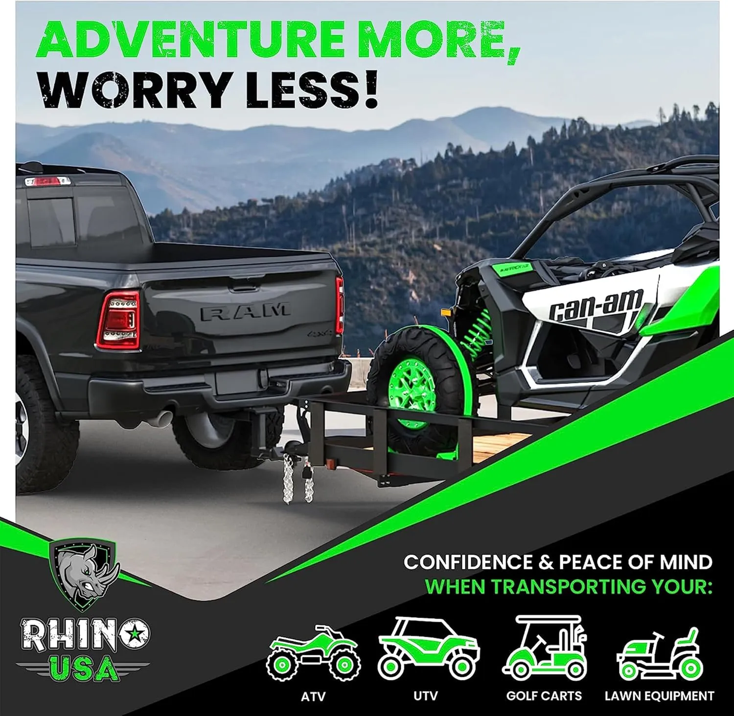 Rhino USA E Track Ratchet Tie Down Straps (4,500lb Break Strength) - Includes (4) Premium 2" x 16' eTrack Tie Downs - Ultimate Heavy Duty eTrack Cargo Strap System for Trailer, Truck, Motorcycle