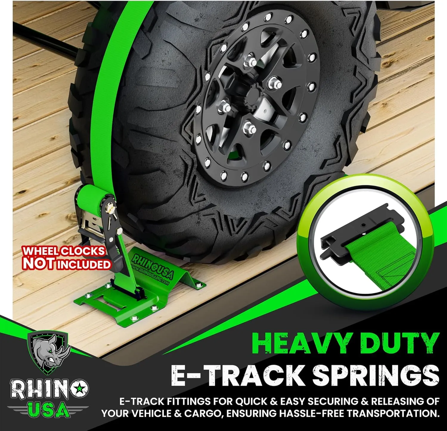 Rhino USA E Track Ratchet Tie Down Straps (4,500lb Break Strength) - Includes (4) Premium 2" x 16' eTrack Tie Downs - Ultimate Heavy Duty eTrack Cargo Strap System for Trailer, Truck, Motorcycle