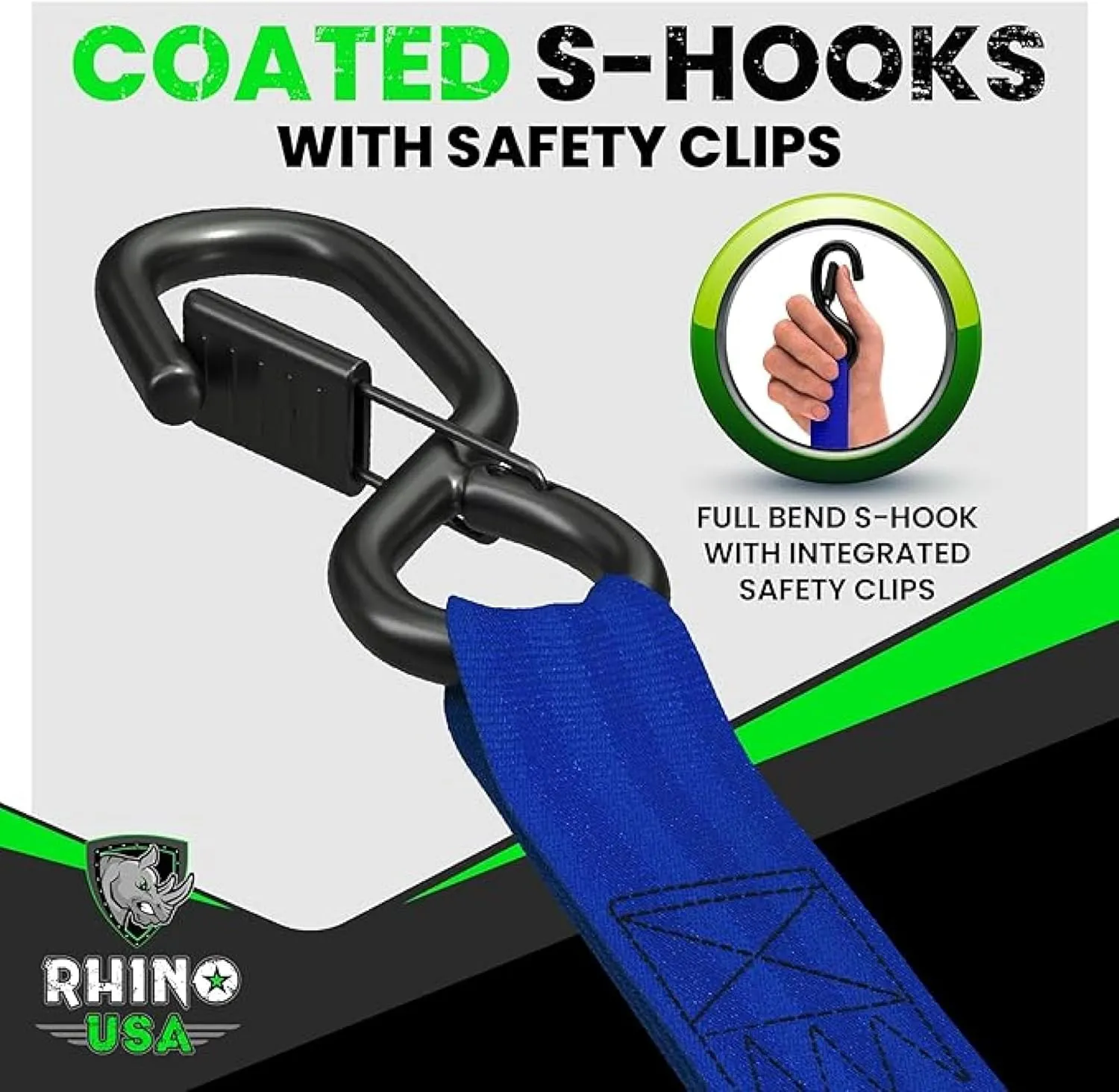 Rhino USA Retractable Ratchet Straps (2-Pack) - 1 Inch x 10 Feet (1,209lb Break Strength) - Heavy Duty Auto Self Retracting Tie Down Straps for Truck, Cargo Trailer, Motorcycle, Rad & More - Blue