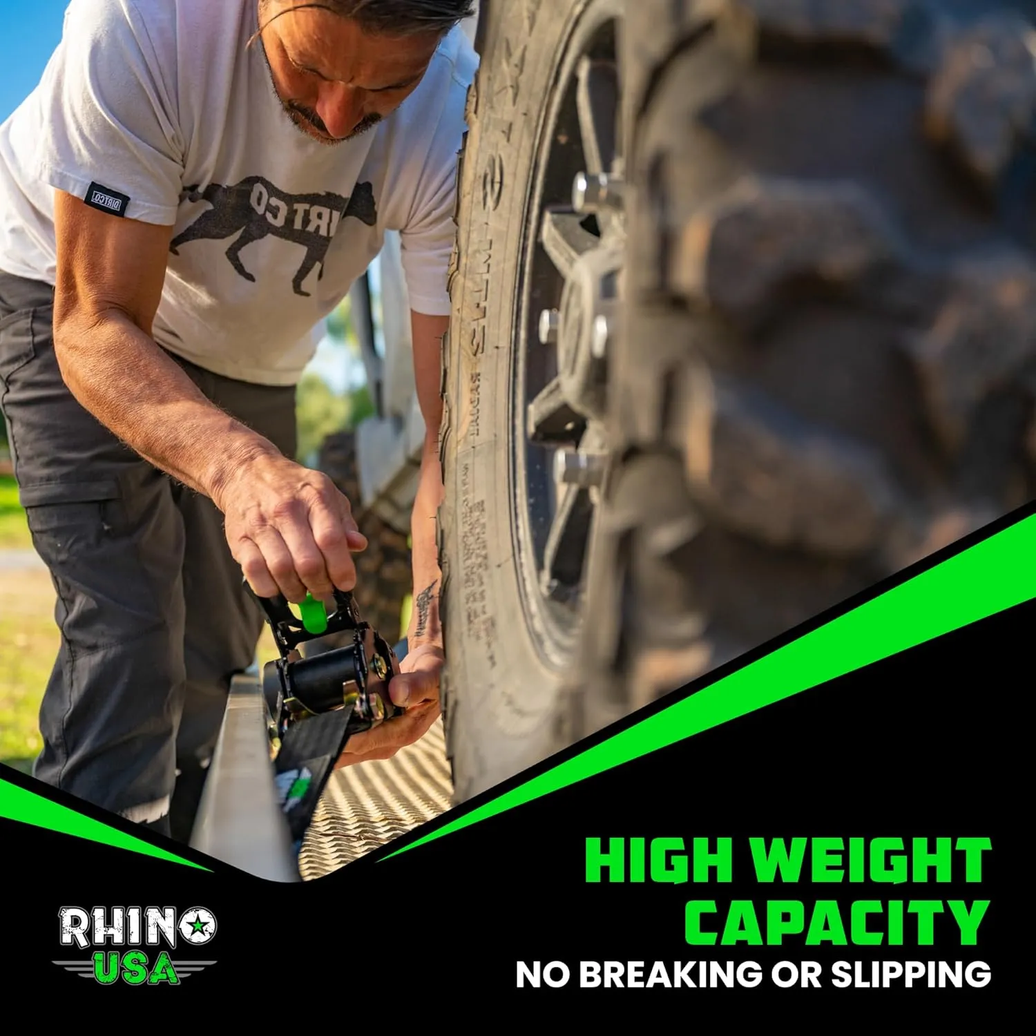 Rhino USA Retractable Ratchet Straps (2-Pack) - 2 Inch x 10 Feet (3,033lb Break Strength) - Heavy Duty Auto Self Retracting Tie Down Straps for Truck, Cargo Trailer, Motorcycle, Rad & More - Black
