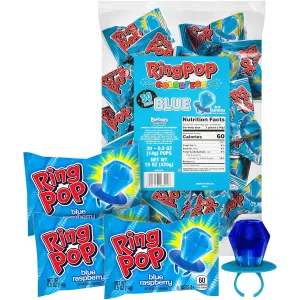 Ring Pop Individually Wrapped Blue Raspberry 30 Count Bulk Lollipop Pack – Blue Raspberry Flavored Lollipop Suckers - Fun Candy Bulk For Party Favors, Gender Reveal Parties, & Bachelorette Parties