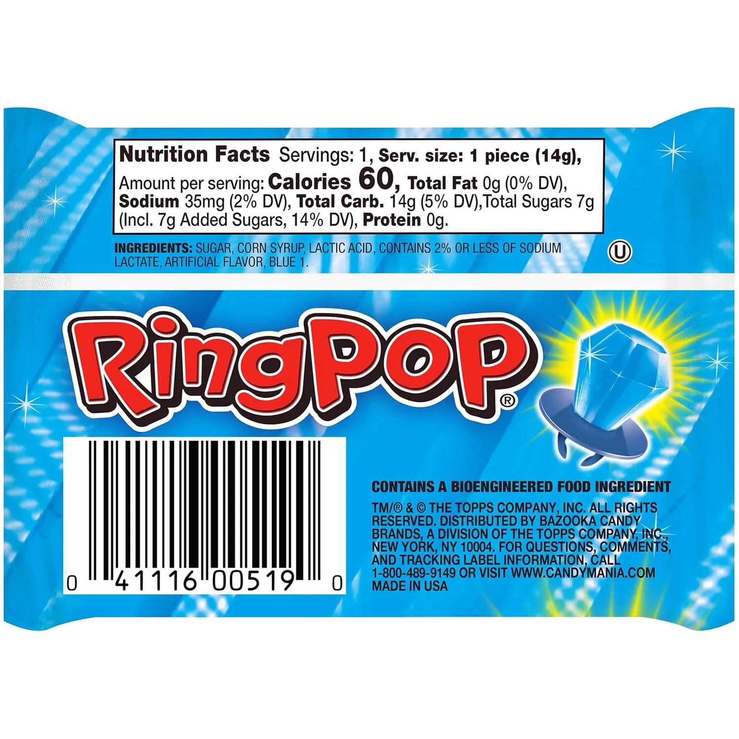 Ring Pop Individually Wrapped Blue Raspberry 30 Count Bulk Lollipop Pack – Blue Raspberry Flavored Lollipop Suckers - Fun Candy Bulk For Party Favors, Gender Reveal Parties, & Bachelorette Parties