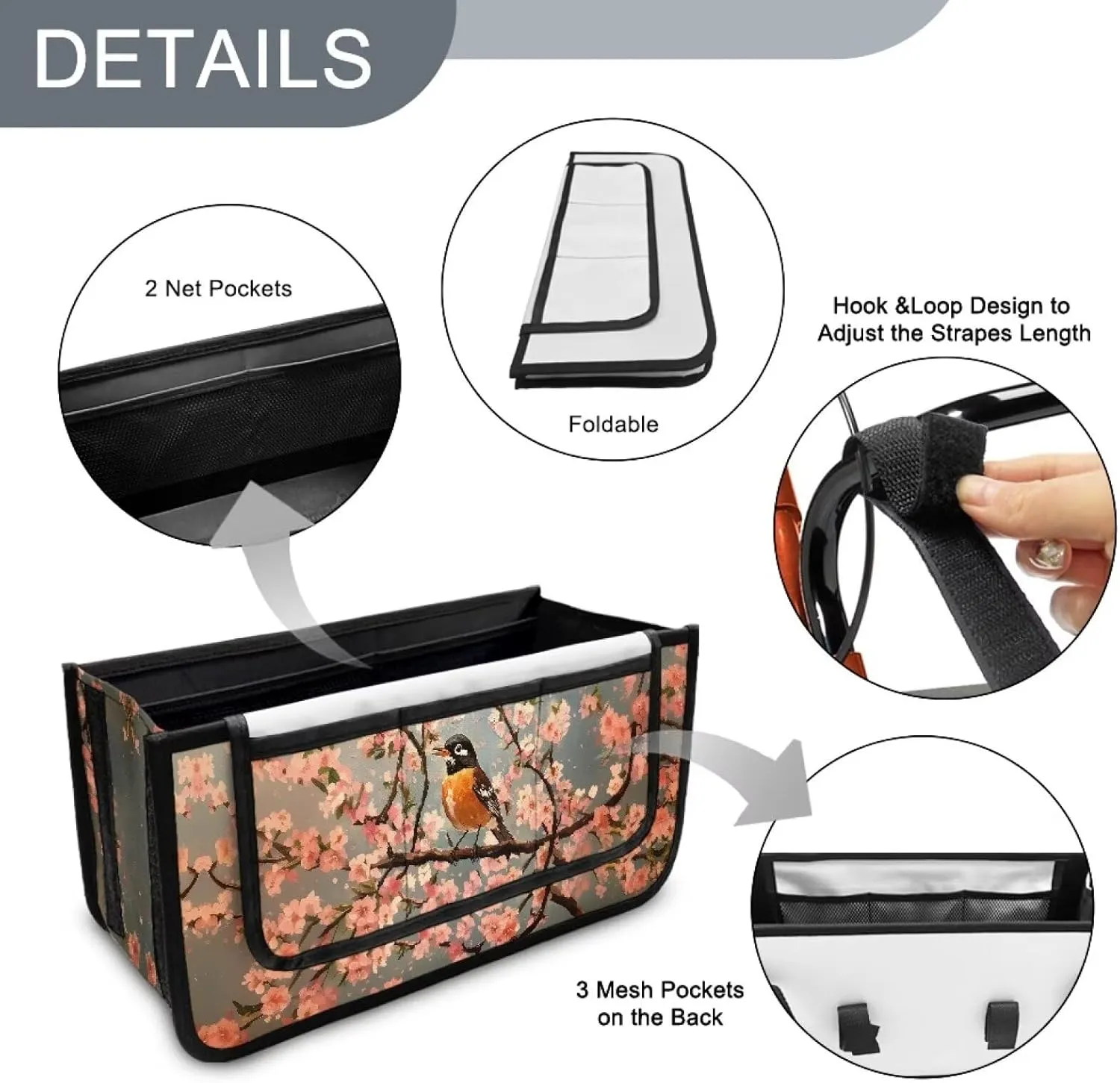 Robin Bag for Walker Foldable Walker Storage Bag Hand-Free Carry Storage Bag for Universal Walkers Wheelchair Basket Pouch for Elderly
