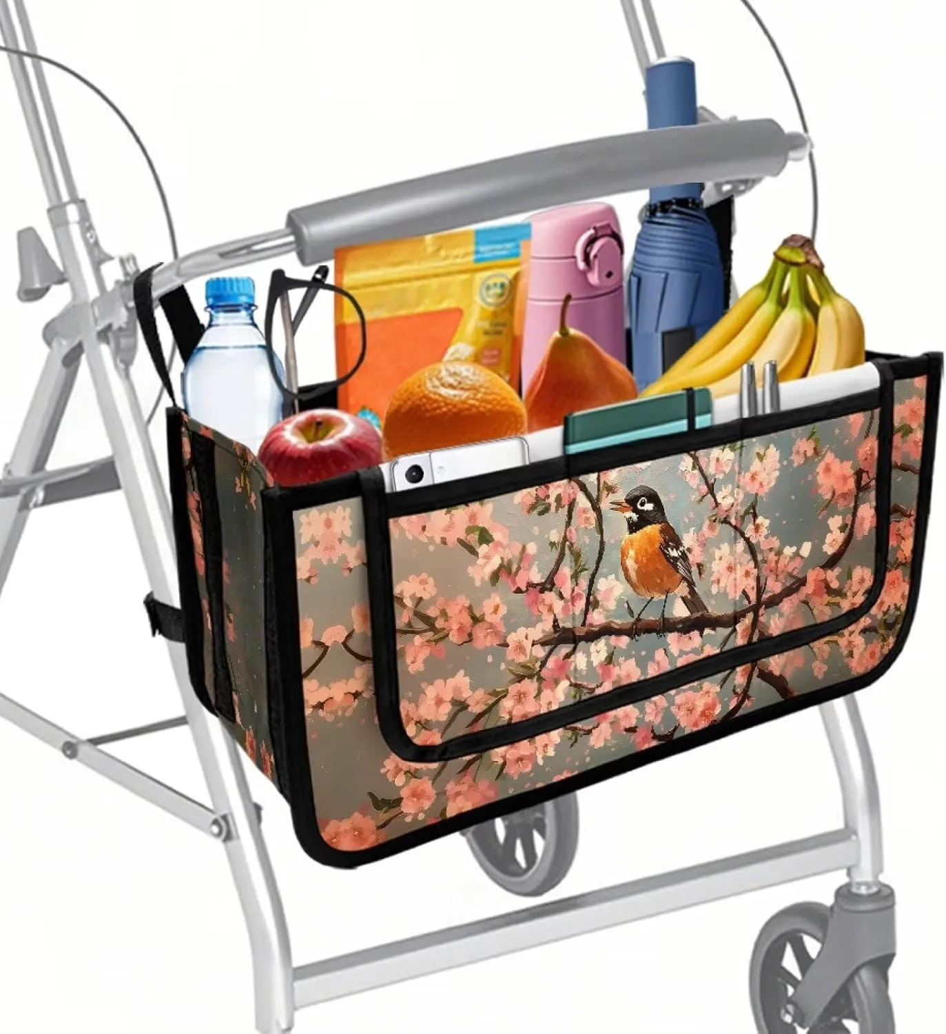 Robin Bag for Walker Foldable Walker Storage Bag Hand-Free Carry Storage Bag for Universal Walkers Wheelchair Basket Pouch for Elderly