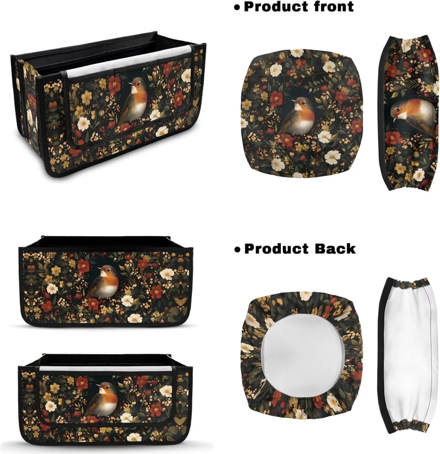 Robin Bird Floral 3Pcs Rollator Walker Basket and Seat Backrest Cover Sets for Ladies Soft Stretchy Protection Walker Baskets Bag Soft Rollator Covers Accessories