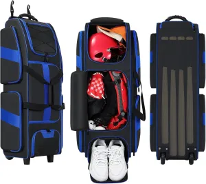 Rolling Baseball Bag, Soft Large Catcher Gear Bag With Wheels, Ultimate Gear Storage for Baseball Catchers, Holds All Baseball Equipment, Portable Baseball Bag for 4 Bats (Patent Design)
