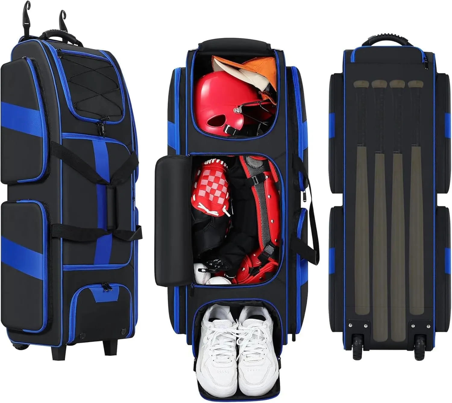 Rolling Baseball Bag, Soft Large Catcher Gear Bag With Wheels, Ultimate Gear Storage for Baseball Catchers, Holds All Baseball Equipment, Portable Baseball Bag for 4 Bats (Patent Design)